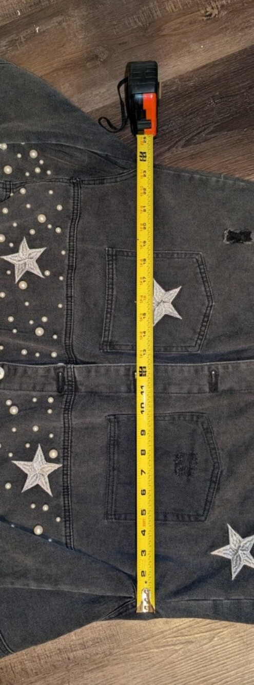 POL Black Denim Jacket with Pearl Studs & Star Appliqués - Picture 4 of 6